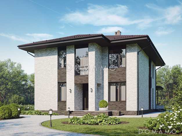 Проект двухэтажного дома с двумя мастер-спальнями, комнатой на первом этаже, просторной гардеробной и кабинетом