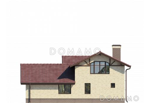 Одноэтажный дом с мансардным этажом со спальней, полукруглой террасой, большим бассейном / Фасад 1