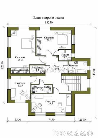 Проект двухэтажного дома с сауной и пятью спальнями / План 2 этажа