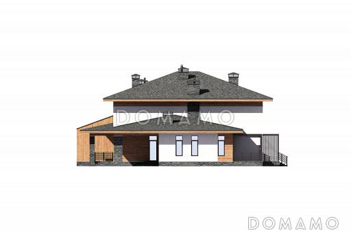 Проект особняка с 4 спальнями, спа-зоной, кинотеатром, верандой, навесом для авто / Фасад 4