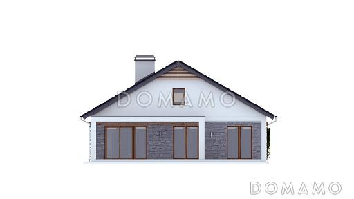 Проект компактного одноэтажного дома из газобетона с двумя спальнями, светлой просторной дневной зоной и большой открытой террасой / Фасад 1