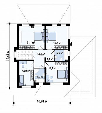 Проект дома с гаражом для машины, подвалом, крытой террасой, кладовой / План 2 этажа