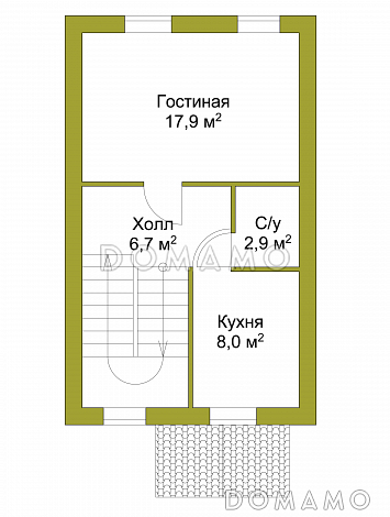 Проект узкого трехэтажного таунхауса 108 кв метров без гаража / План 2 этажа