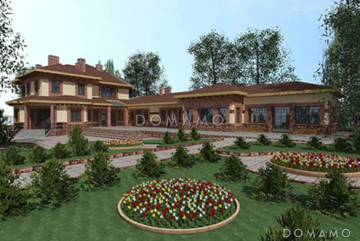 Проект дома из кирпича с зимним садом и бильярдной