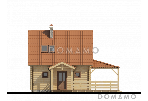 Проект компактного мансардного дома из кирпича с тремя спальнями и крытой террасой / Фасад 1