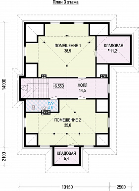 Проект двухэтажного особняка из газобетона с мансардой / План мансардного этажа