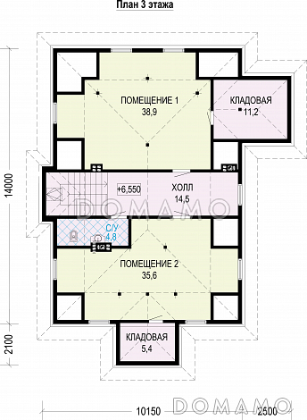 Проект двухэтажного особняка из газобетона с мансардой / План мансардного этажа
