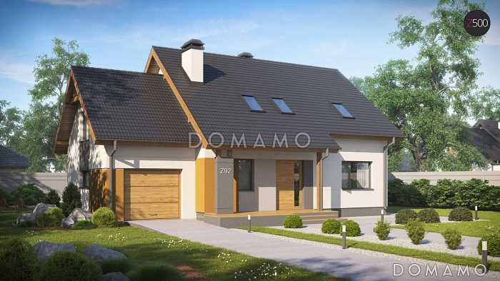 Проект классического мансардного дома из кирпича с кабинетом и большим техническим помещением и гаражом