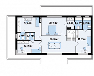 Проект современного двухэтажного дома из газобетона с четырьмя спальнями, большим гаражом и сауной  / План 2 этажа