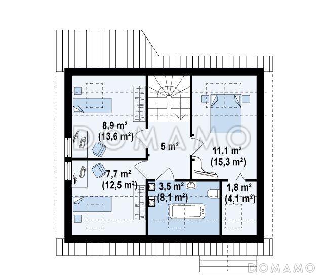 Проект уютного мансардного дома из кирпича с тремя спальнями и кабинетом / План мансардного этажа