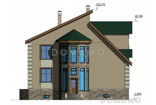 Проект одноэтажного дома с мансардным и цокольным этажами с эркером / Фасад 4
