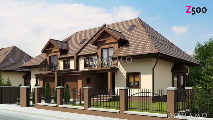 Проект двухэтажных домов-близнецов из газобетона с гаражом и чердаком