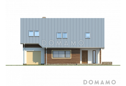 Проект одноэтажного мансардного дома из кирпича с кабинетом, тремя спальнями и гаражом / Фасад 1