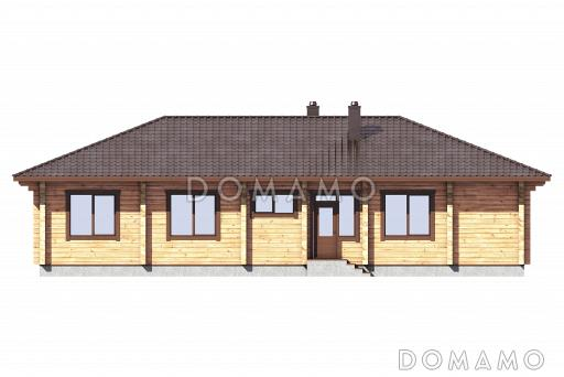 Проект дома из бруса с 4 спальнями, гостиной, столовой и террасой / Фасад 3