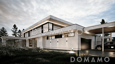 Проект дома с 4 спальнями, гаражом на 4 машины и мастерской