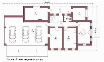 Проект гаража на 3 машины с мастерской и мансардой / План 1 этажа
