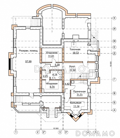 Проект коттеджа в стиле шале с двусветной гостиной / План цокольного этажа