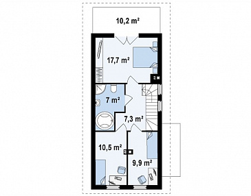 Проект компактного двухэтажного дома из газобетона для строительства на очень узком участке / План 2 этажа