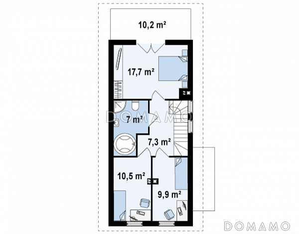 Проект компактного двухэтажного дома из газобетона для строительства на очень узком участке / План 2 этажа