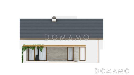 Проект компактного одноэтажного дома из кирпича с двумя спальнями и с возможностью обустройства чердачного помещения / Фасад 1