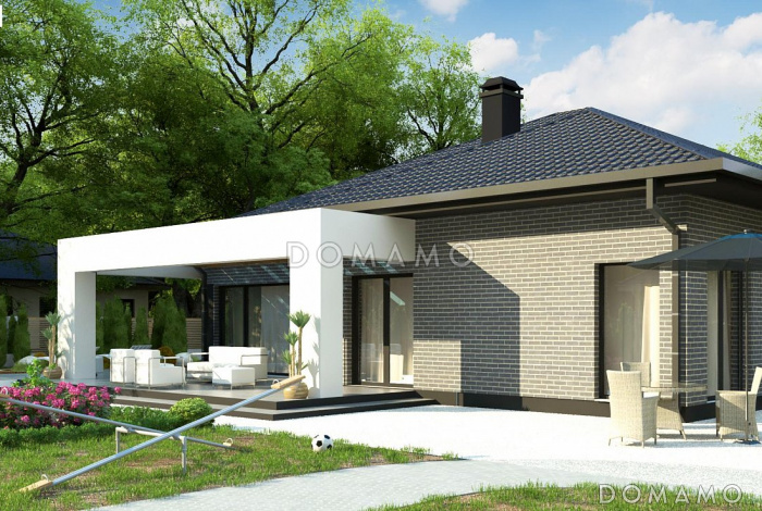 Проект комфортного одноэтажного дома из газобетона с тремя спальнями, кабинетом и гаражом