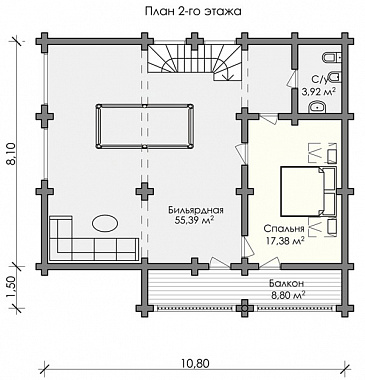 Проект дома из оцилиндрованного бревна до 200 кв.м / План мансардного этажа