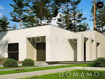 Проект уютного современного одноэтажного дома из газобетона с плоской крышей, с тремя спальнями и гаражом