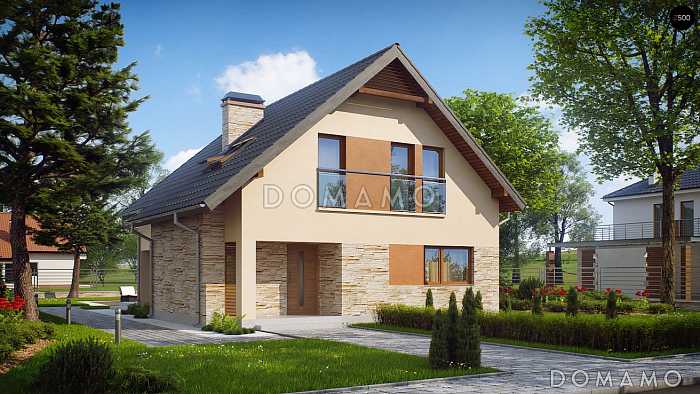 Проект небольшого одноэтажного мансардного дома из газобетона с тремя спальнями и просторной гостиной