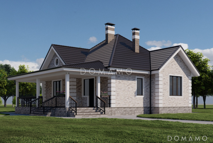 Проект одноэтажного дома из керамоблока с мастер-спальней и крытой террасой