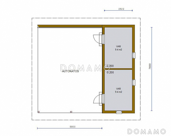 Проект каркасного навеса для двух машин со складским помещением / План 1 этажа