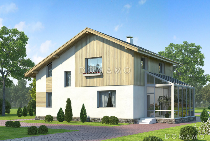 Проект уютного дома с небольшим зимним садом