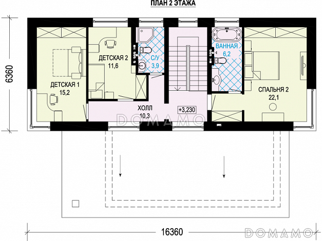 Проект загородного дома с террасой, кабинетом, совмещенной гостиной-столовой / План мансардного этажа