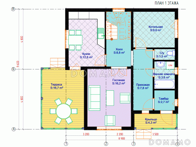 Каркасный дом "Грэм" / План 1 этажа