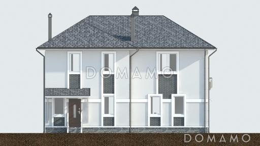 Проект двухэтажного дома с террасой, большой кухней-гостиной, кладовой / Фасад 1