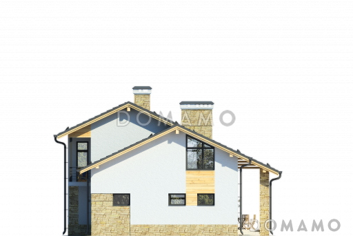 Частный дом с крытой террасой, гаражом на 1 машину, спальней на первом этаже, гостиной на первом и мансардном этаже / Фасад 3