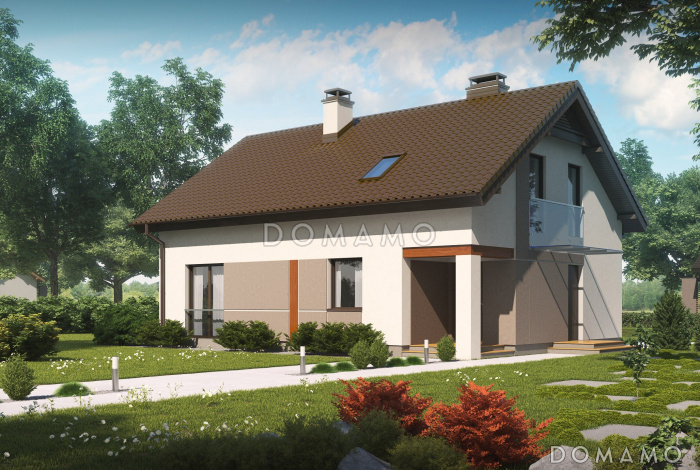 Проект одноэтажного мансардного дома из газобетона с просторной светлой гостиной