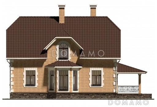 Проект коттеджа из кирпича с французскими балконами и большим кабинетом первого этажа / Фасад 4