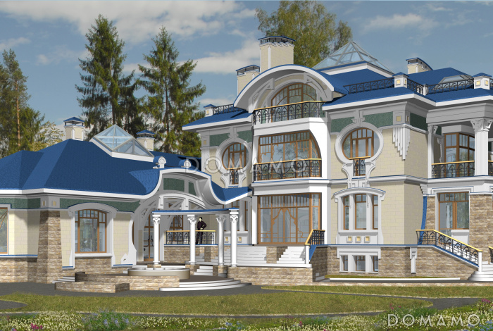 Проект роскошного особняка из кирпича с бассейном на первом этаже