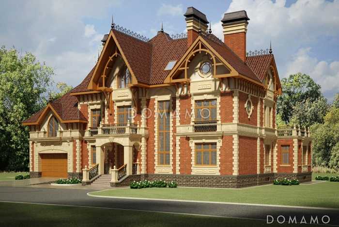 Проект двухэтажного дома с выступающими эркерами, балконами