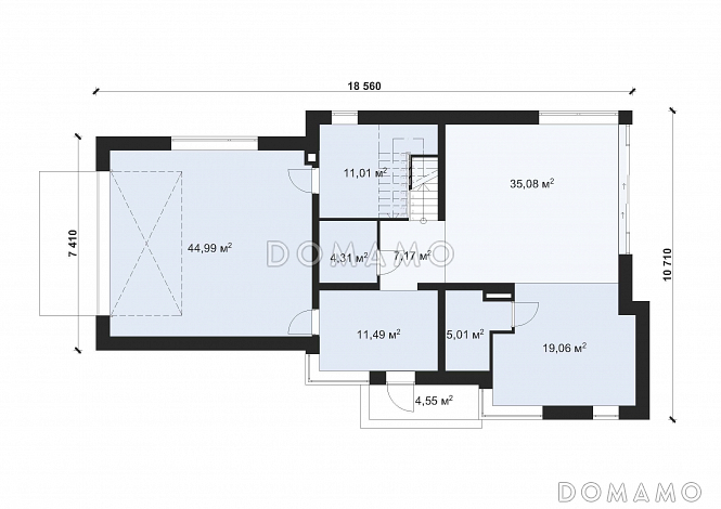 Проект коттеджа в стиле хайтек с гаражом на две машины S-269 / План 1 этажа