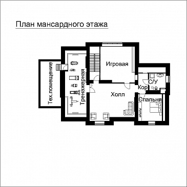 Проект двухэтажного дома с выступающими эркерами, балконами / План мансардного этажа