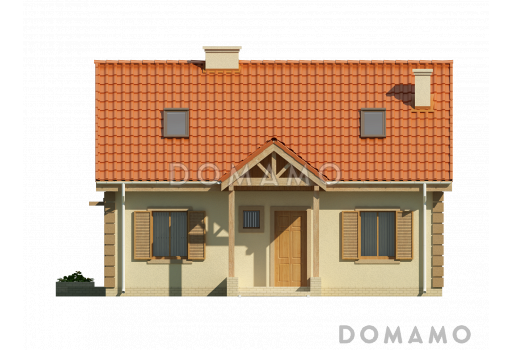 Проект одноэтажного мансардного дома из газобетона с камином в центральной части дома / Фасад 1