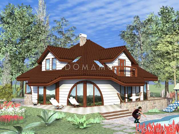 Проект коттеджа с необычными окнами