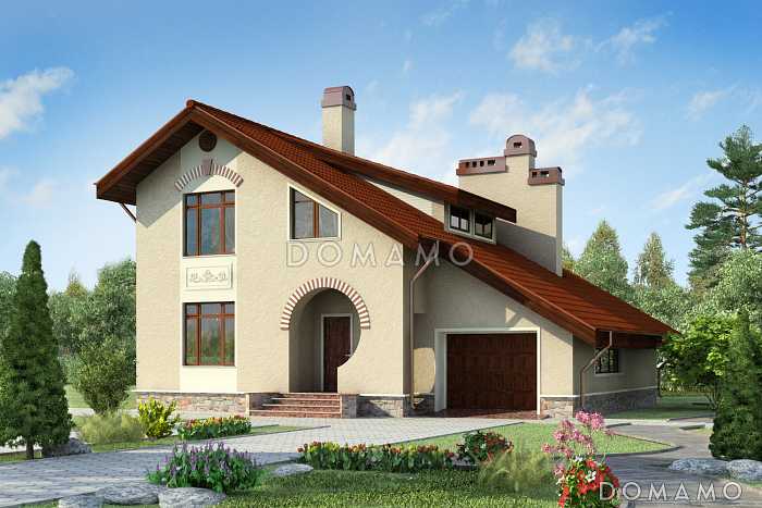 Проект двухэтажного дома из газобетона с гаражом на одну машину
