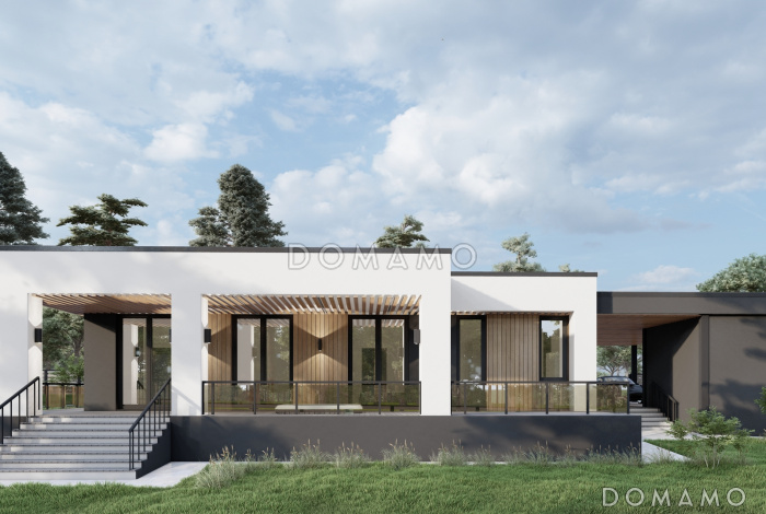 Проект дома с 2 спальнями, кабинетом и джакузи на террасе