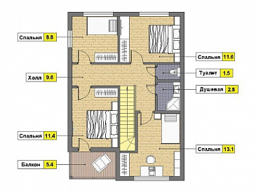 Проект кирпичного дома с небольшой мансардой / План мансардного этажа
