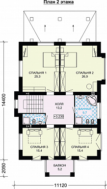 Проект двухэтажного дома с небольшой изолированной кухней / План 2 этажа