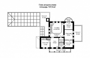 Проект загородного дома с пристроенным задним бассейна из светопрозрачных конструкций / План 2 этажа