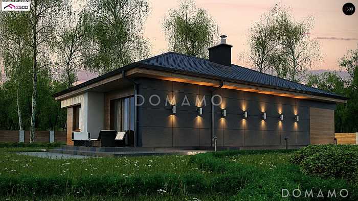 Проект стильного одноэтажного дома из кирпича для небольшой семьи