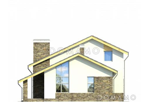 Проект дома с гаражом на одну машину, кухней-столовой с выходом на террасу, спальней на первом этаже, вторым светом / Фасад 8